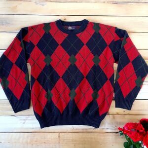 Vintage Trading GFC Company Black Red Green Argyle Plaid Sweater Mens Size L